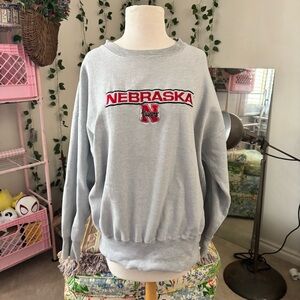 Vintage Nebraska Huskers Crewneck Sweatshirt Grey Embroidered Logo Oversized XL